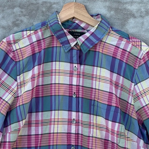J.Crew Women’s Plaid button down Popover Shirt Long Sleeve Classic Fit Sz L - Picture 2 of 15